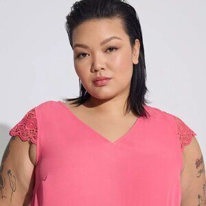 Georgette Lace Trim Sleeve Blouse Size 6X(30/32)